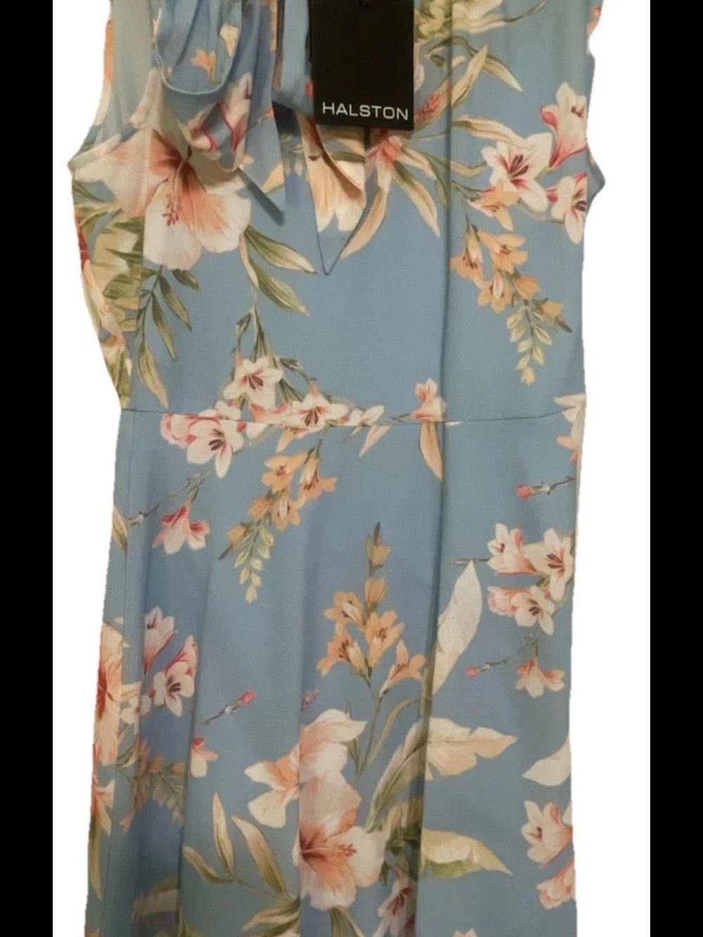 Halston Women's Dress Breeze Multi Blue Floral Tie Neck Short HD58YCDY NWT 14 - Picture 2 of 4
